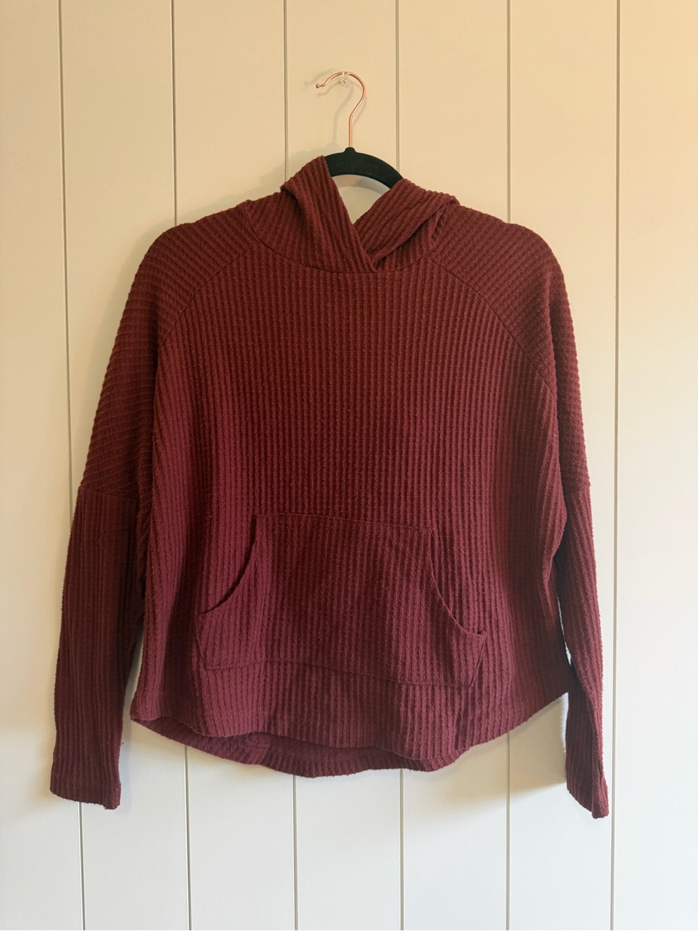 Roxy Maroon Waffle Knit Hooded Pullover